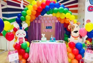 Rainbow Balloon Decoration at cheekymonkeys