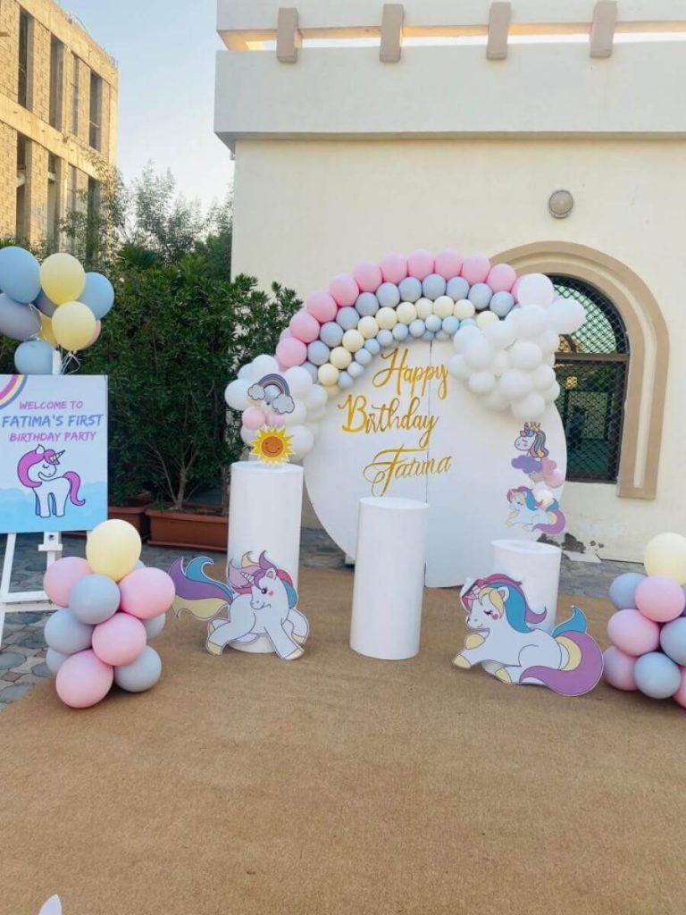 Outdoor Birthday Unicorn Balloon Arch